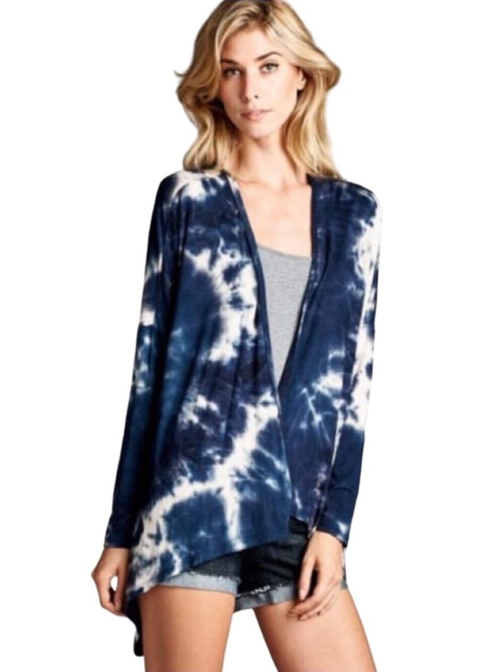 NWT Blue Tie Dye Open Front Draped Jersey Cardigan| Ethereal Grunge Boho Coastal - Picture 3 of 13
